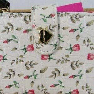 Betsey Johnson White and Pink Floral Wallet and Card Holder